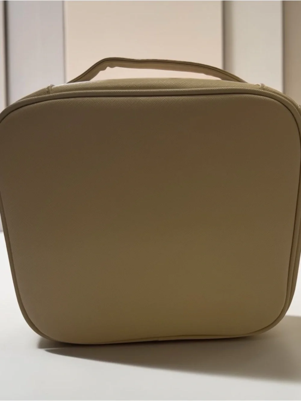 Beige Floral 'A' Accent Satchel Cosmetic Bag